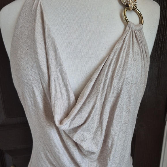 Sky Beige Halter Dress with Gold Accent - Picture 3 of 10